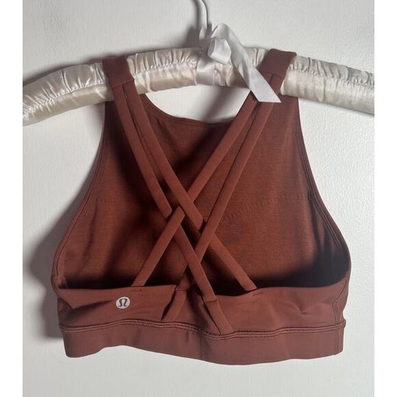 Lululemon Energy High Neck Rustic Clay Sz 4 Crossover Gym Workout Sports Bra - Picture 4 of 8